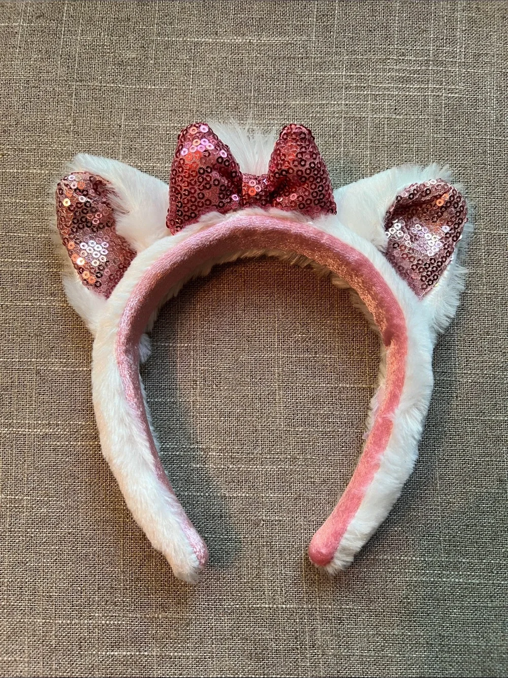 Disney Pink Sequin Marie Cat Ear Headband with Bow - Picture 1 of 4